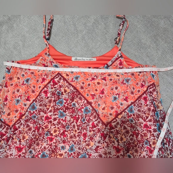 AMERICAN RAG CIE ENTRY Salmon Maroon Pink Blue Floral Spaghetti Strap Dress Sz M - Picture 5 of 9